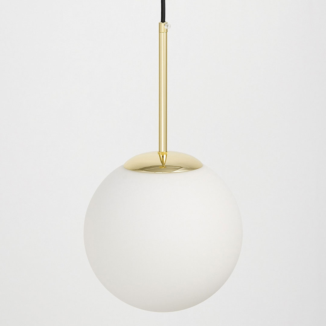 Elegancka wisząca lampa, złoto klasyczne, biały klosz, szklana kula, pionowy zwis, styl glamour - FREDICA - Lumina Deco zdjęcie 3