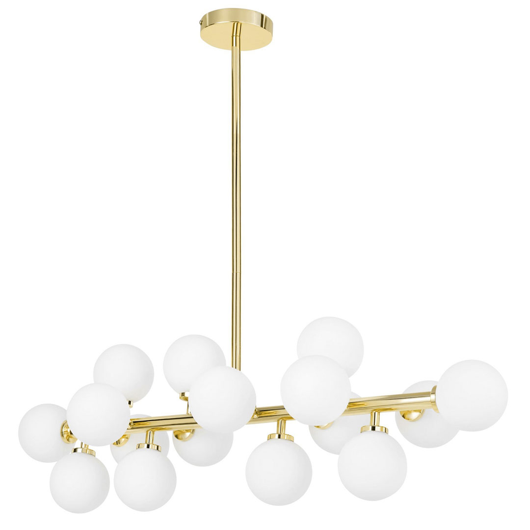 Golden pendant lamp, white glass balls, modern chandelier, classic gold - PETRICA - Lumina Deco image 3