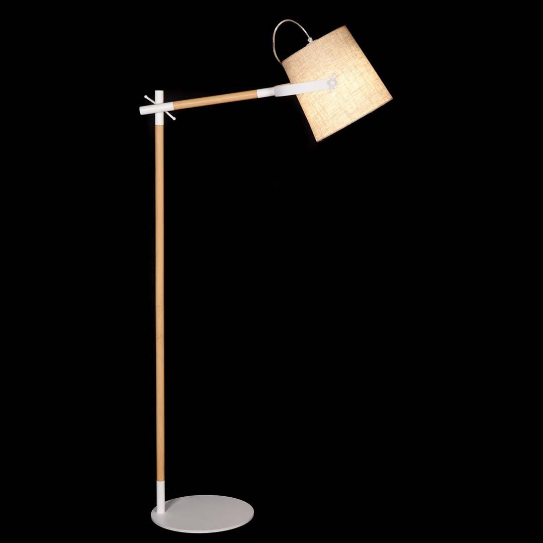 Skandynawska lampa podłogowa, drewniana stylizacja, beżowy abażur LAPIDUS - Lumina Deco zdjęcie 4