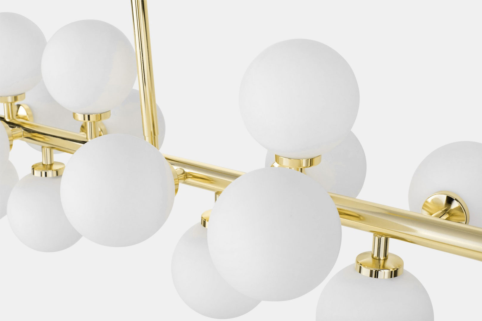 Golden pendant lamp, white glass balls, modern chandelier, classic gold - PETRICA - Lumina Deco image 4