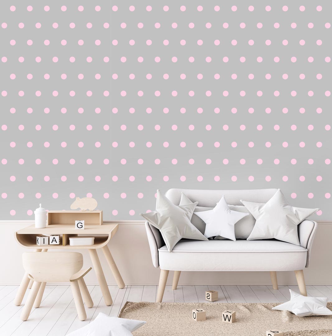 Grey and pink 5 cm dots wallpaper - Dekoori image 2
