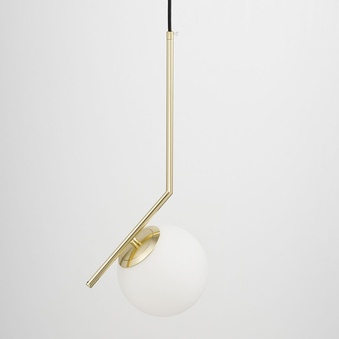 Golden pendant lamp, white glass ball, designer arm, classic gold - SORENTO image 4