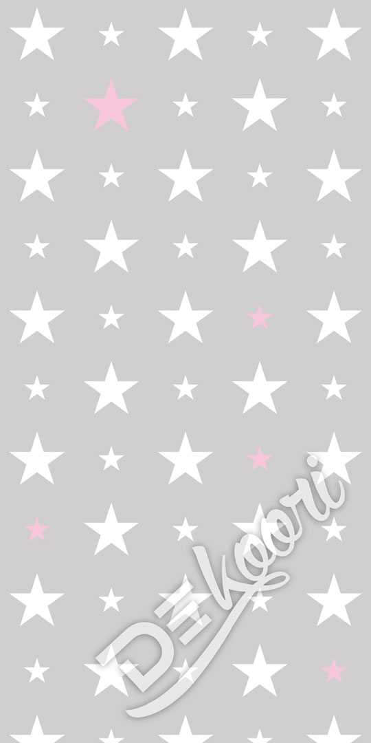 Šedá tapeta s hvězdami bílými a růžovými velikostí 15 a 7 cm - Dekoori obrázek 3