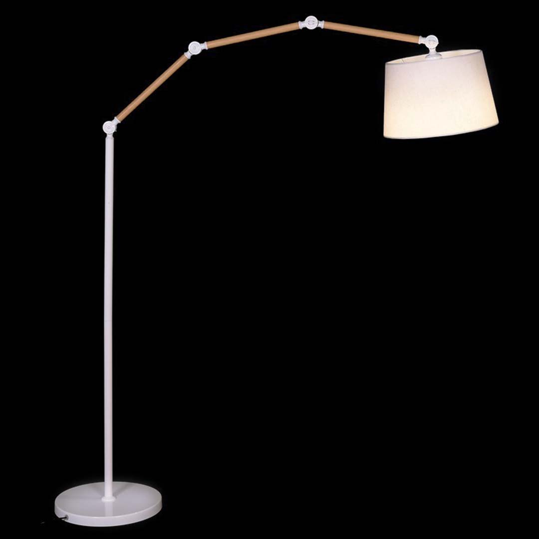 Lampa stojąca skandynawska kremowy abażur, ramię imitacja drewna CORSUS - Lumina Deco zdjęcie 3