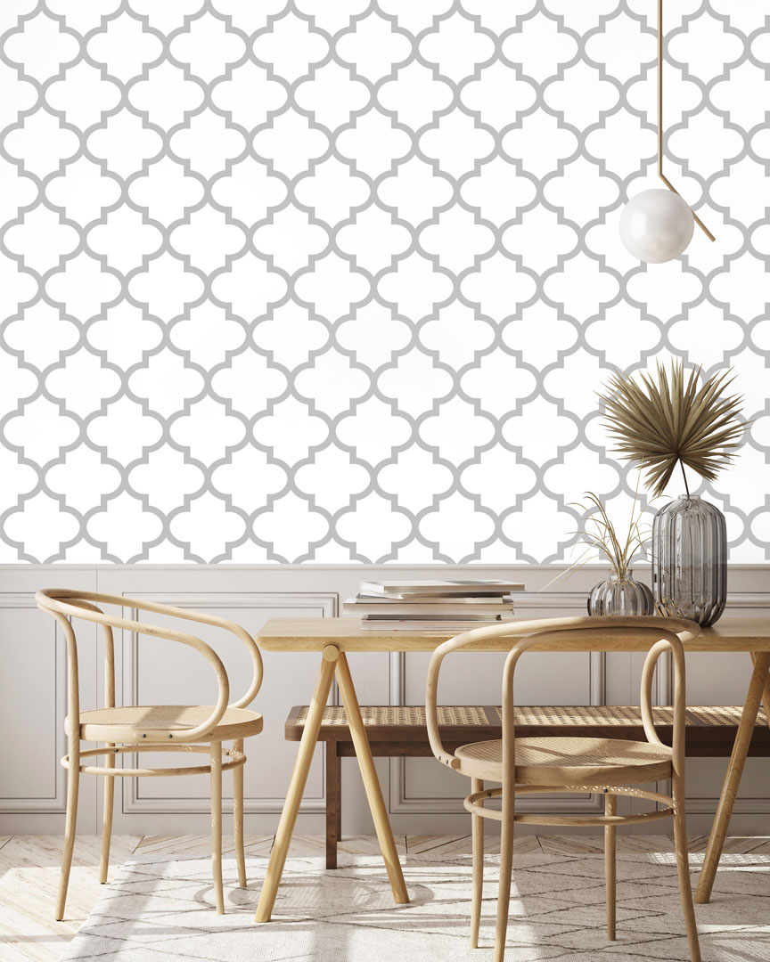 Moroccan Quatrefoil Tile white and grey wallpaper - Dekoori image 2