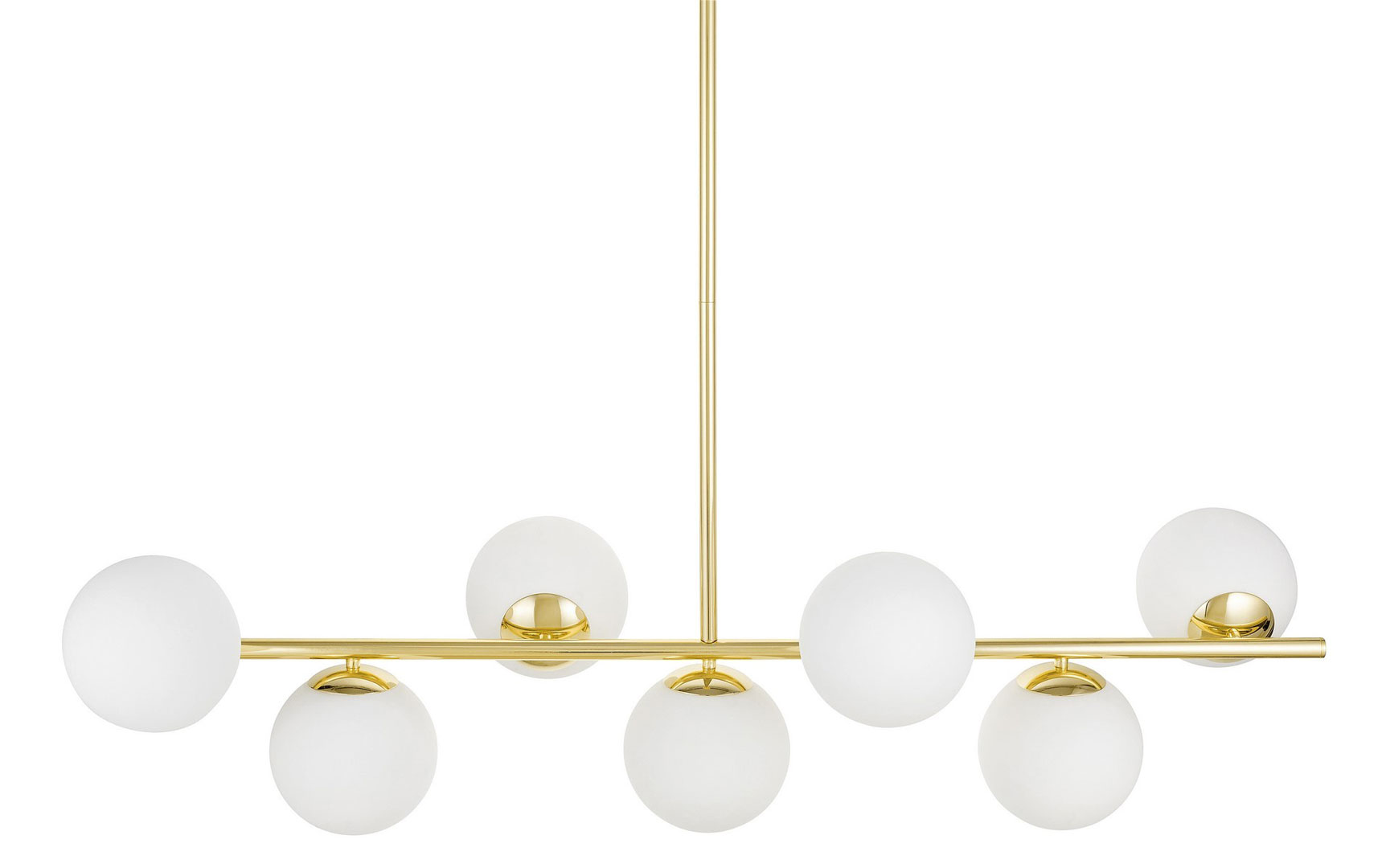 Gold chandelier, glass white balls, pendant lamp with shades on a horizontal bar, classic gold - FREDICA W7 - Lumina Deco image 2
