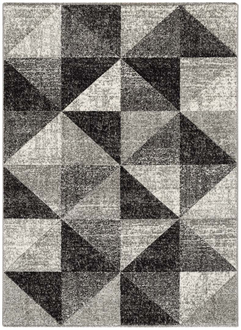 Syntetický tmavý koberec s geometrickým vzorem a imitací opotřebení, trojúhelníky a čtverce - Dywany Łuszczów obrázek 1