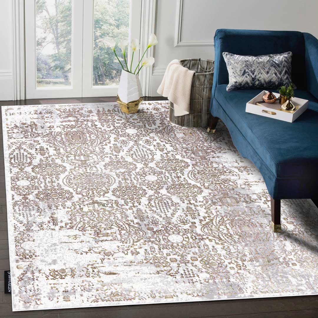 Zlato-šedo-krémový elegantní koberec s vintage efektem opotřebení DE LUXE s marockým vzorem - Dywany Łuszczów obrázek 4