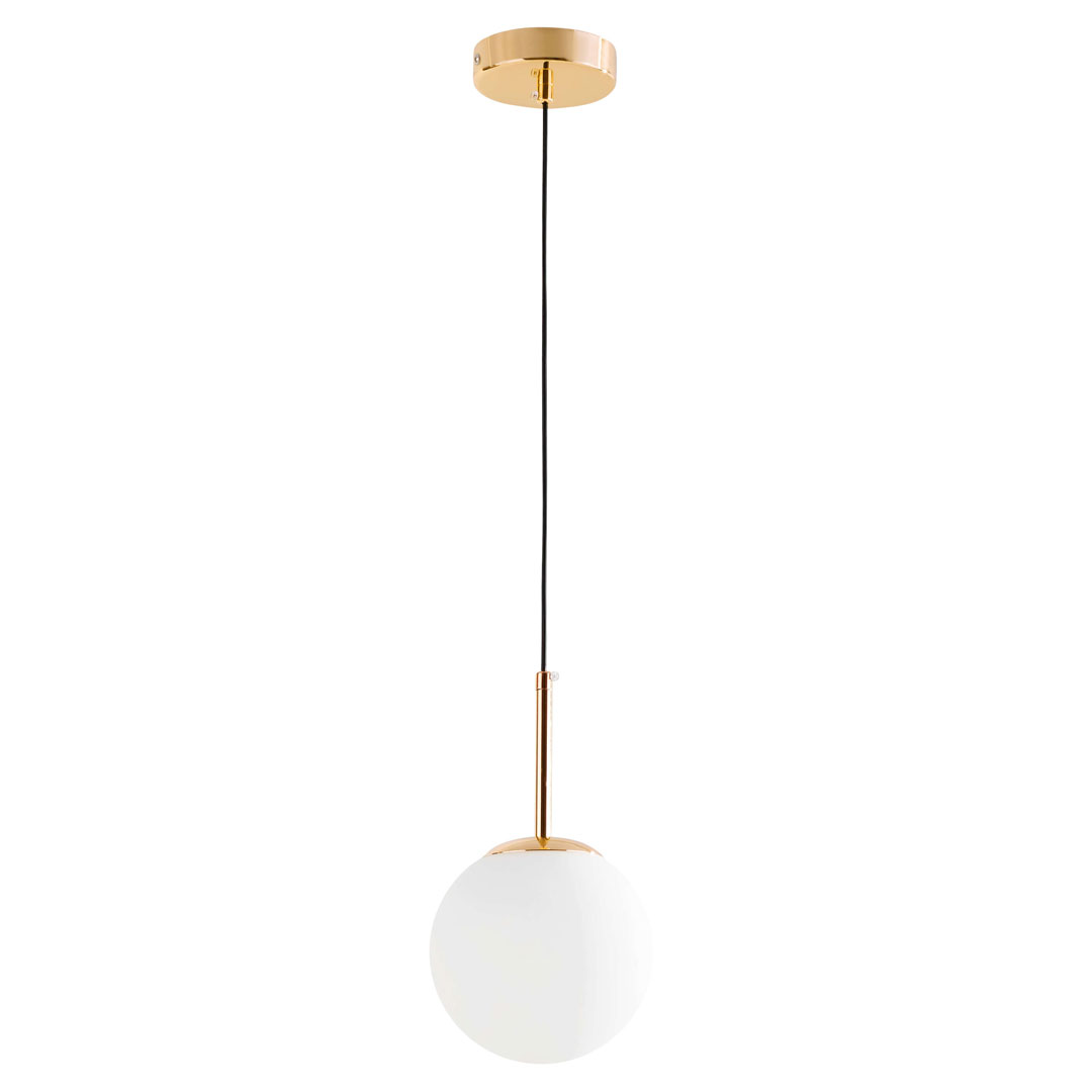 Złota lampa wisząca z okrągłym, białym kloszem, elegancka FREDICA W1 - Lumina Deco zdjęcie 3