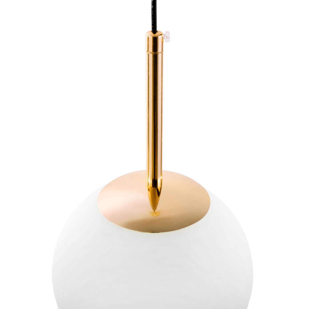 Złota lampa wisząca z okrągłym, białym kloszem, elegancka FREDICA W1 - Lumina Deco zdjęcie 4