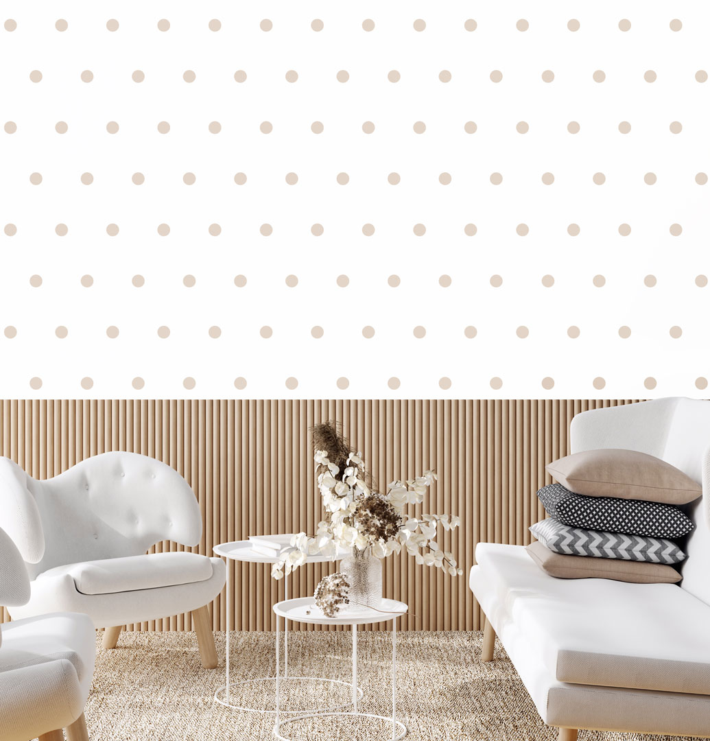 White and beige 5 cm dots wallpaper - Dekoori image 2