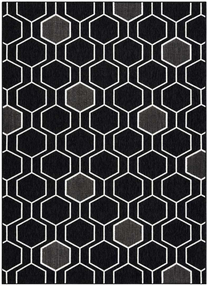 Černý šňůrkový a smyčkový koberec s bílým geometrickým vzorem šestiúhelníků, moderní design do kanceláře - Dywany Łuszczów obrázek 1