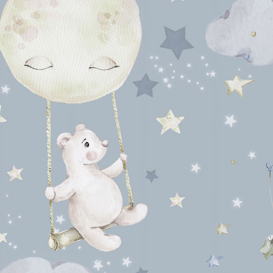 Children's wallpaper for boy or girl, with whales and animals in the clouds, star hunting - Dekoori image 3