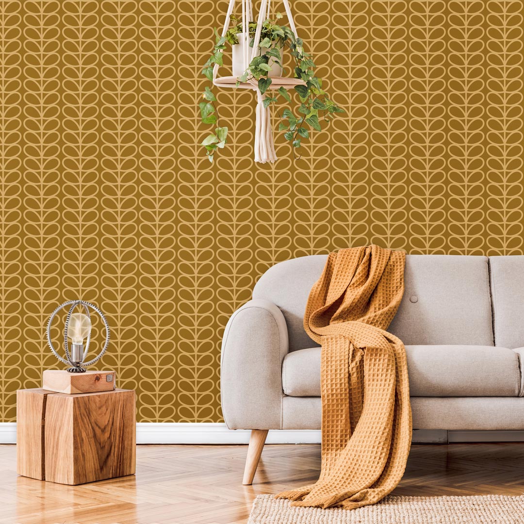 Copper wallpaper with beige leaves in Scandinavian/nordic boho style - Dekoori image 2