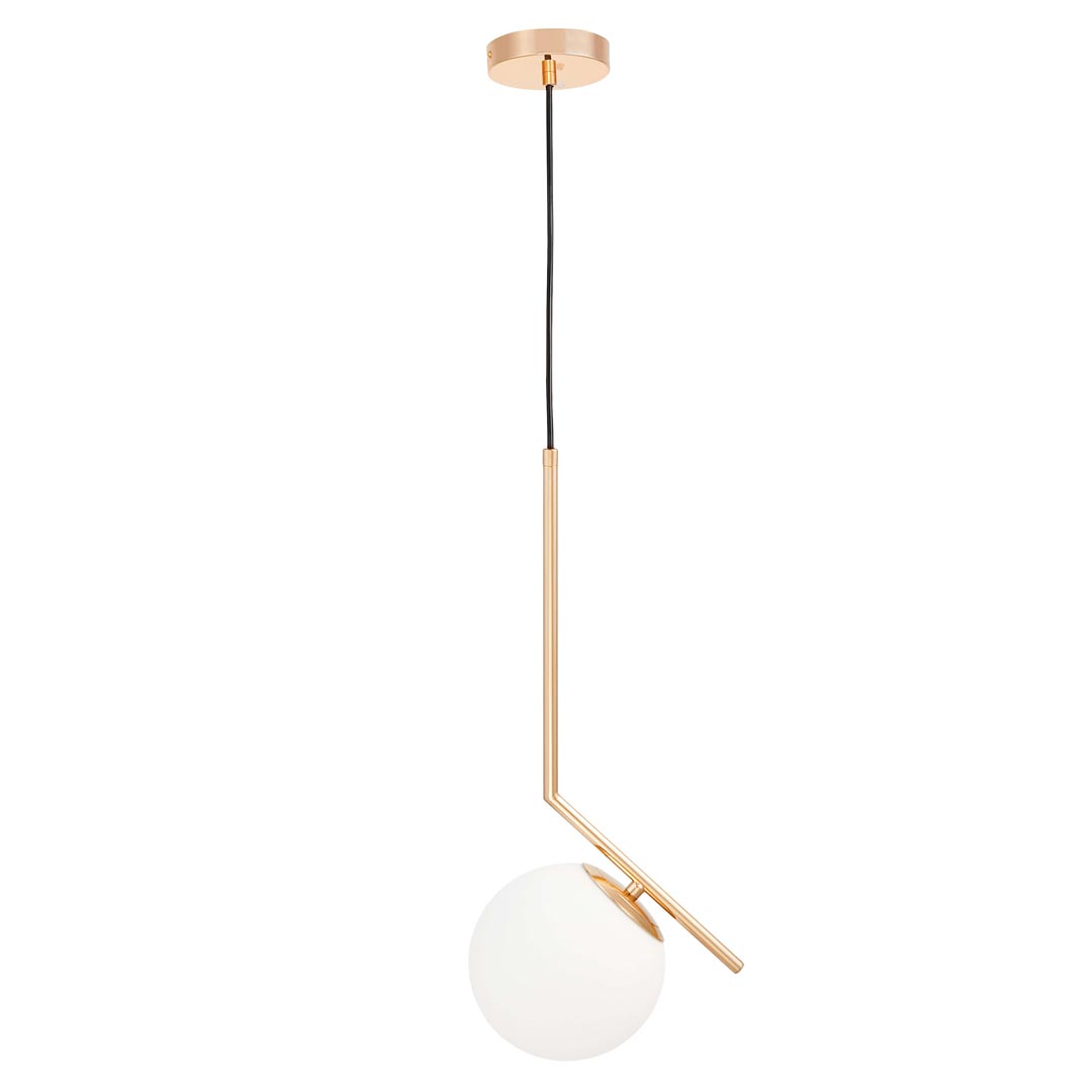 Zlatá moderní lampa SORENTO s bílým skleněným stínidlem ve tvaru koule na kovovém rameni - Lumina Deco obrázek 3