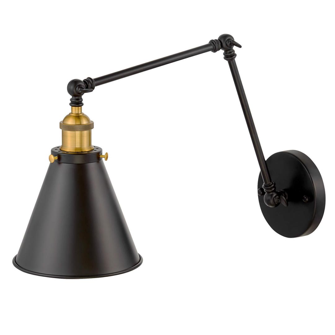 Loftové čierne nástenné svietidlo RUBI W2, kovová kužeľovitá nástenná lampa na ramene - Lumina Deco obrázok 2