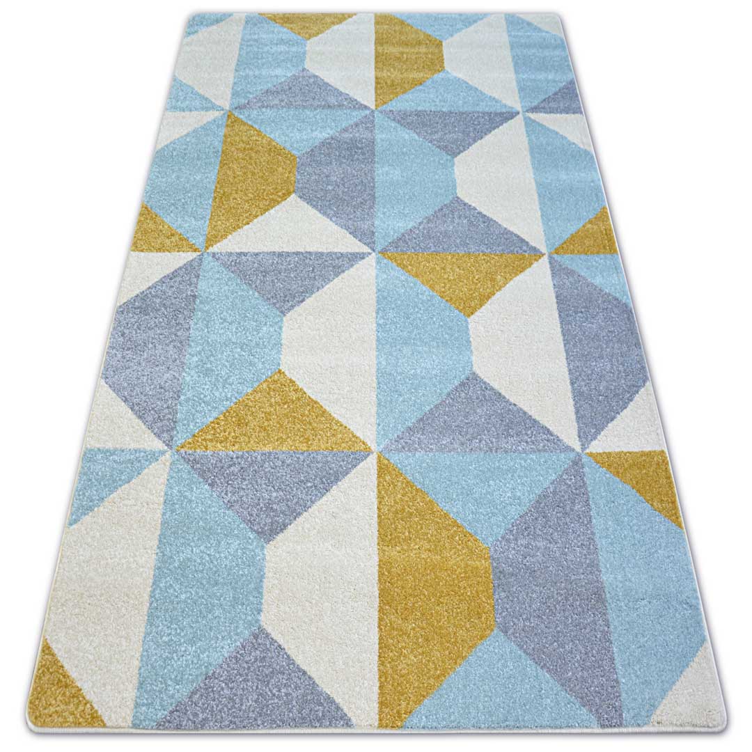 Moderní geometrický koberec se žlutými, šedými, bílými a modrými kosočtverci, trojúhelníky NORDIC - Dywany Łuszczów obrázek 2