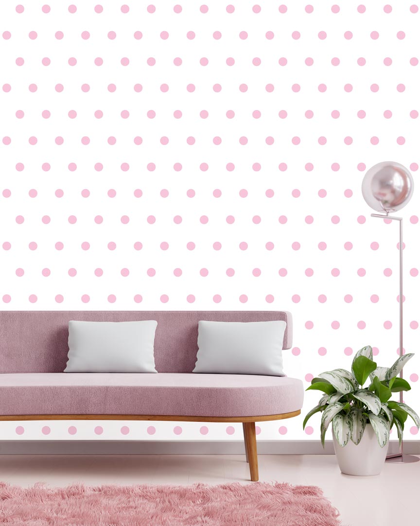 White wallpaper with 5 cm pink dots - Dekoori image 2