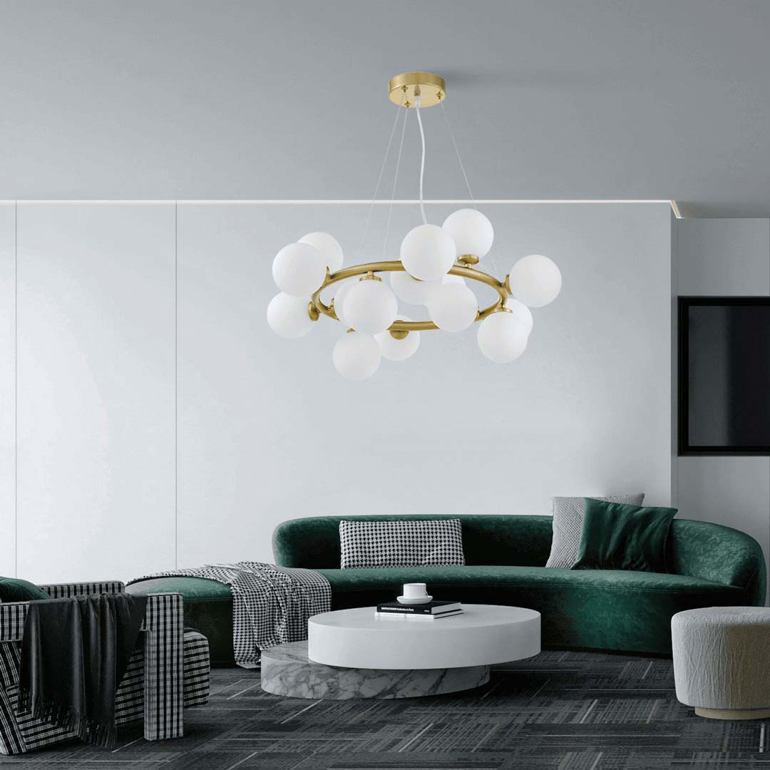 Viacbodová závesná lampa MARSIADA vo farbe mosadze, moderné biele guľové tienidlá - Lumina Deco obrázok 2