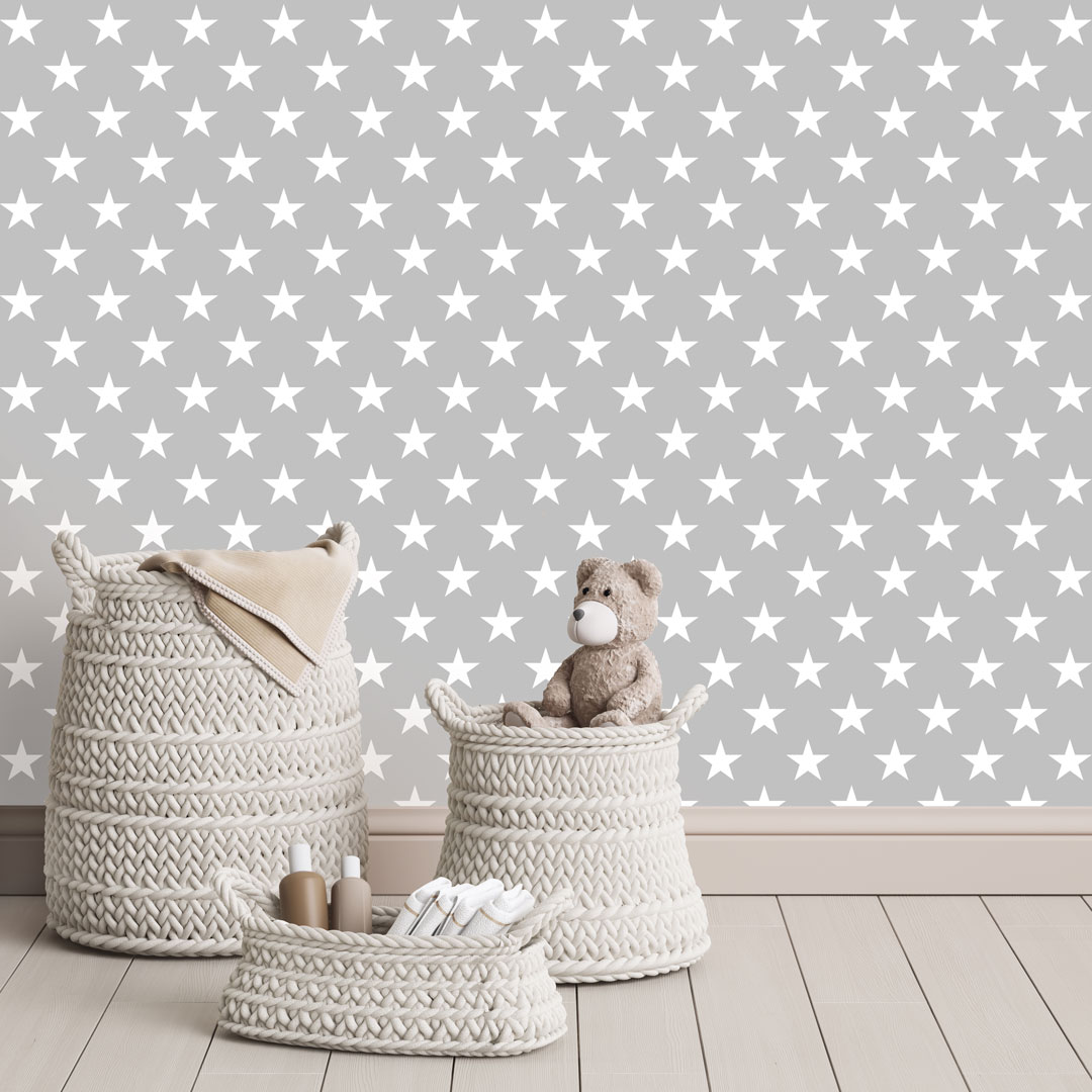 Grey and white starry wallpaper (stars: 10 cm) - Dekoori image 2
