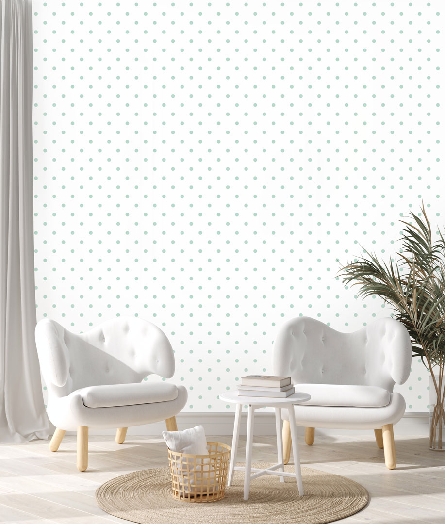 White and mint mini 2 cm dots wallpaper - Dekoori image 2