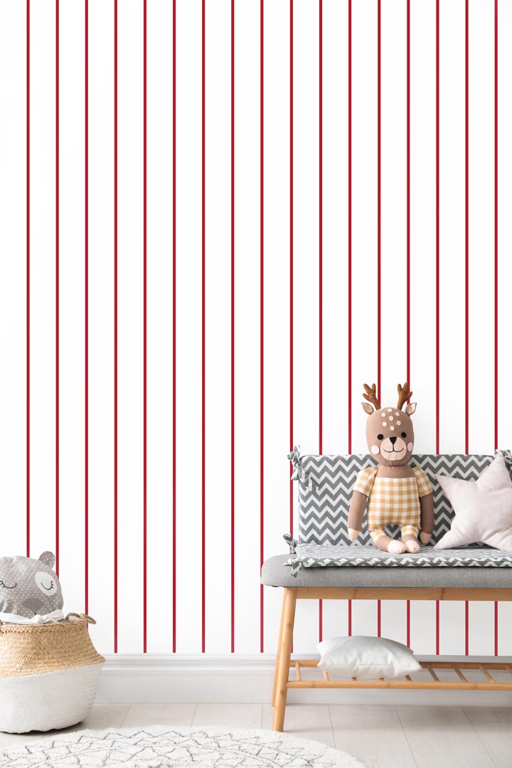 White wallpaper with vertical (1cm) red stripes/lines - Dekoori image 2