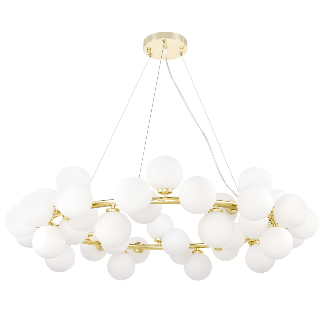 Zlatý lustr, bílé skleněné koule, klasická zlatá, glamour závěsná lampa - MARSIADA - Lumina Deco obrázek 1