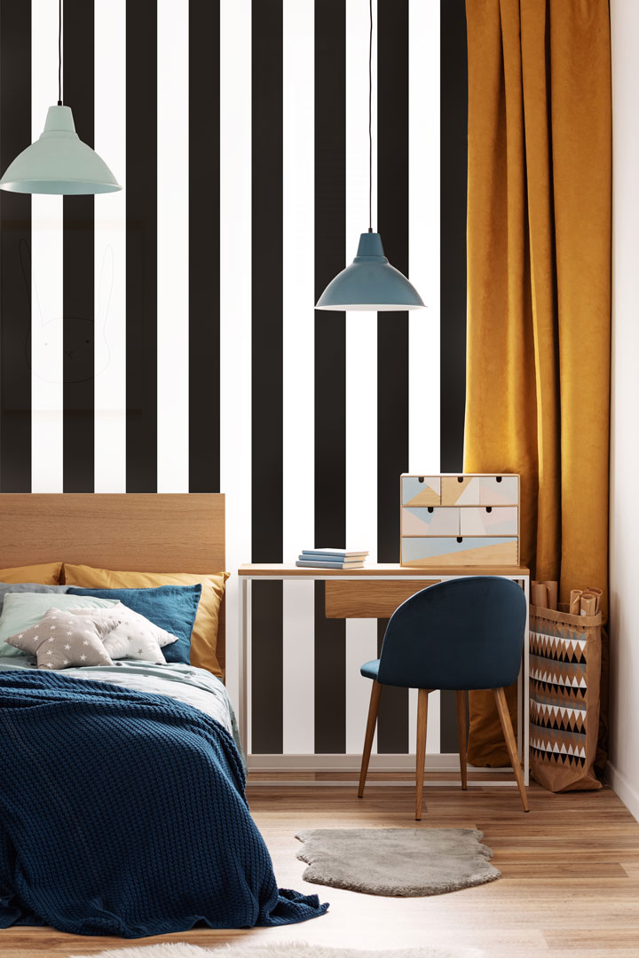 White and black vertical striped wallpaper - Dekoori image 2