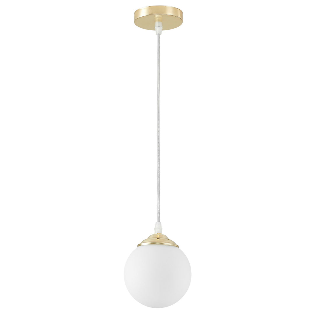 Pojedynczy zwis, złota lampa wisząca kula, biała szklana kulka, kulisty klosz, klasyczne złoto - FINO W1 - Lampit zdjęcie 3