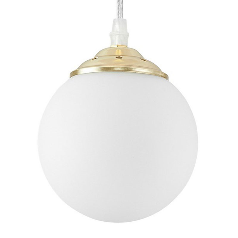 Jednoduchá zlatá závesná lampa guľa, biela sklenená guľôčka, guľovité tienidlo, klasické zlato - FINO W1 - Lampit obrázok 1