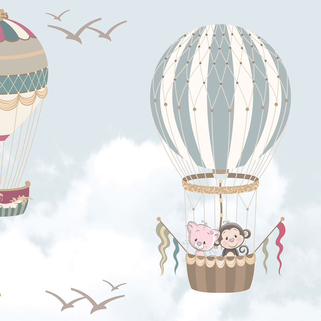 Tapeta w latające balony w chmurach, samoloty, góry DŻUNGLA DLA DZIECI - Dekoori zdjęcie 4
