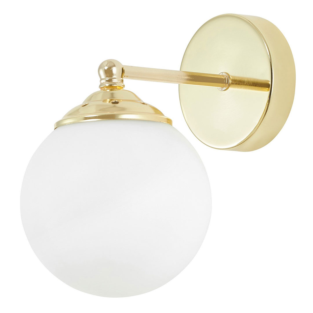 Zlatá nástenná lampa, biela sklenená guľa, guľové tienidlo, klasická zlatá farba - FINO W1 - Lampit obrázok 4