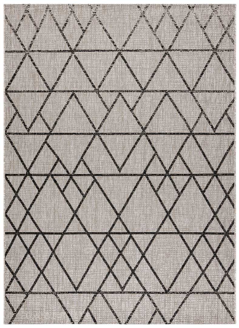 Szaro-beżowy dywan sznurkowy boho z czarnym wzorem geometrycznym trójkąty, romby, na taras i do domu - BOHANA - Dywany Łuszczów zdjęcie 1