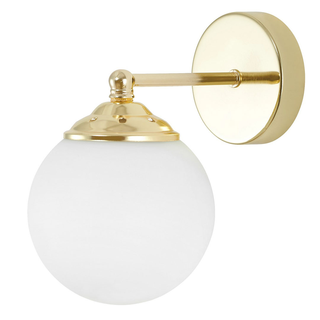 Zlatá nástenná lampa, biela sklenená guľa, guľové tienidlo, klasická zlatá farba - FINO W1 - Lampit obrázok 1