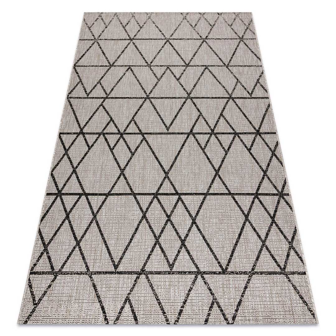 Šedý a béžový šňůrkový koberec s černým geometrickým vzorem trojúhelníků, kosočtverců, boho styl, na terasu a do bytu - BOHANA - Dywany Łuszczów obrázek 2