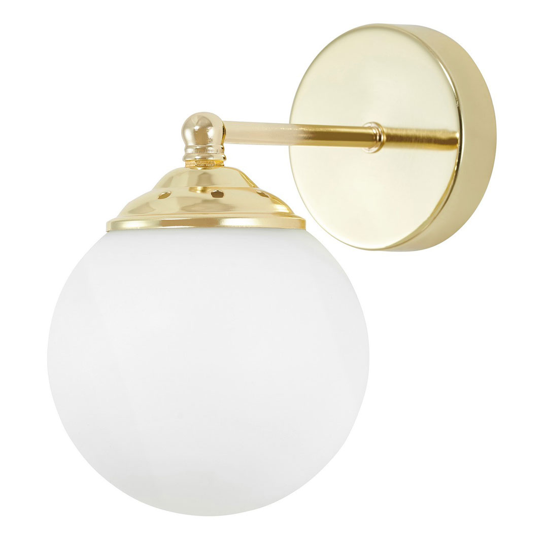 Zlatá nástenná lampa, biela sklenená guľa, guľové tienidlo, klasická zlatá farba - FINO W1 - Lampit obrázok 3