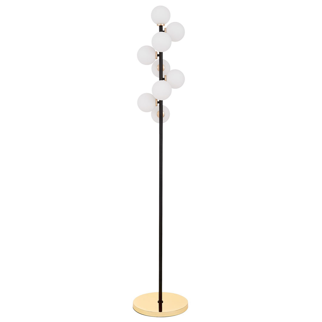 Czarno-złota lampa stojąca, białe klosze kule PETRICA W9 - Lumina Deco zdjęcie 1