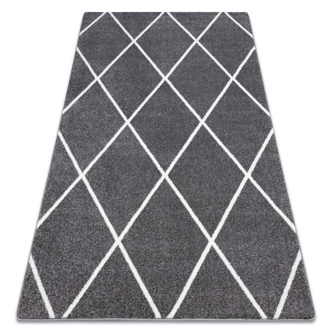 Elegantní skandinávský koberec do obývacího pokoje, ložnice, kostkovaný tmavě šedý, bílé kosočtverce - Dywany Łuszczów obrázek 2
