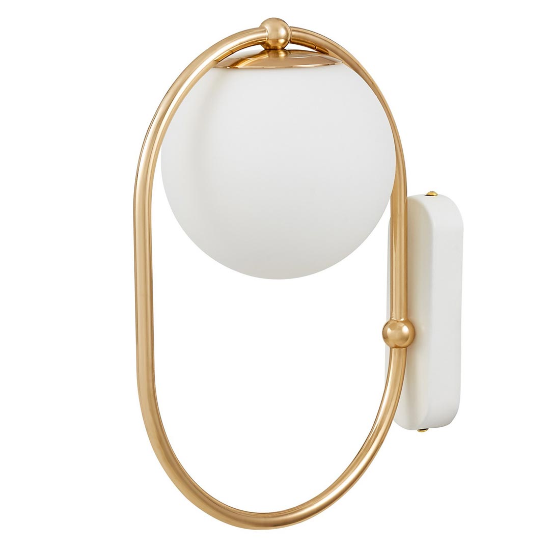 Elegancka, złota lampa ścienna z białym, szklanym kloszem PANARI W1 - Lumina Deco zdjęcie 1