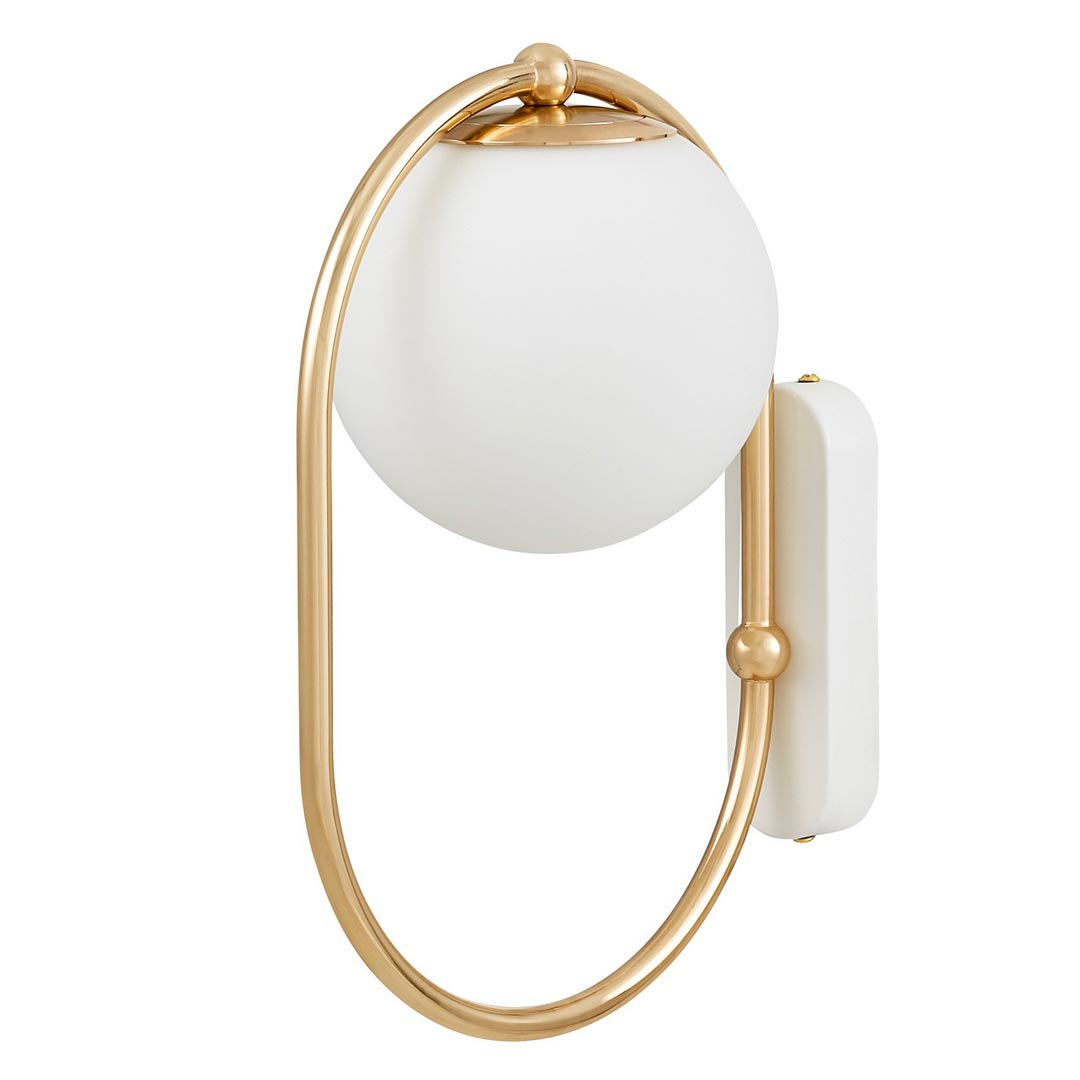 Elegancka, złota lampa ścienna z białym, szklanym kloszem PANARI W1 - Lumina Deco zdjęcie 2