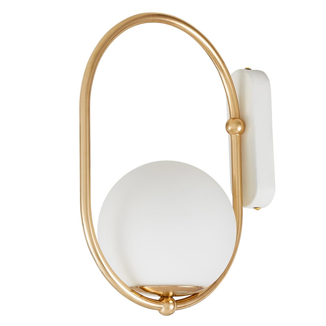 Elegancka, złota lampa ścienna z białym, szklanym kloszem PANARI W1 - Lumina Deco zdjęcie 3