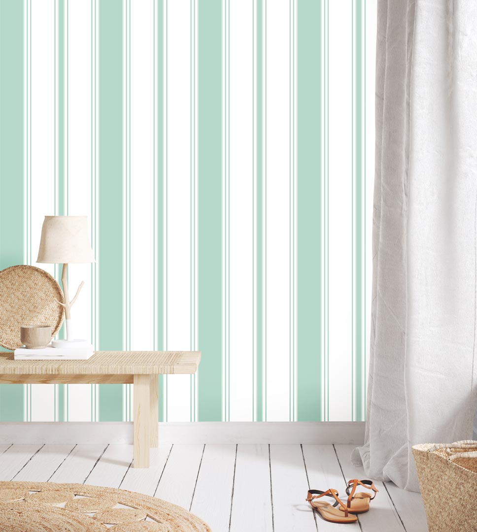 Mint and white vertical striped wallpaper (washable) - Dekoori image 2