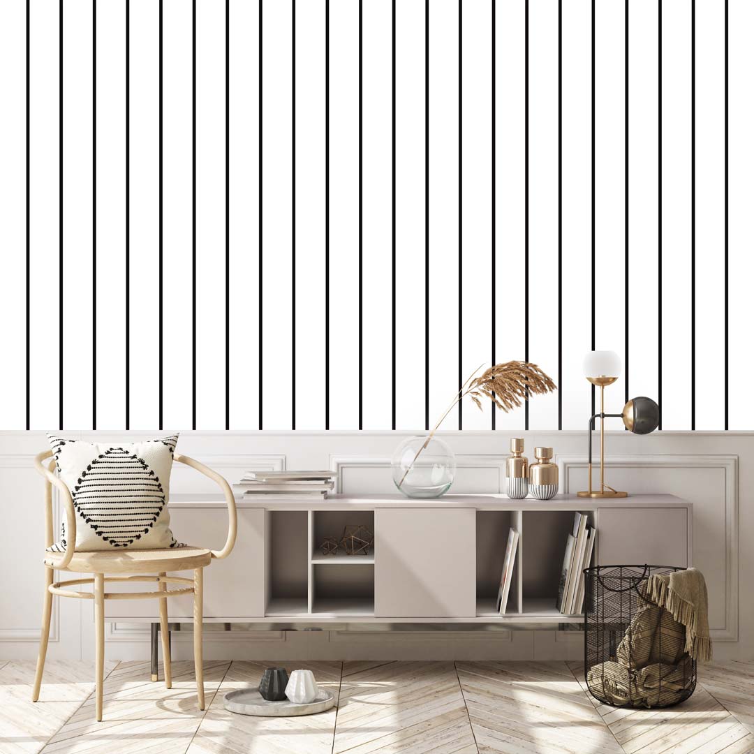 White and black vertical striped wallpaper (vertical stripes:1 cm) - Dekoori image 2