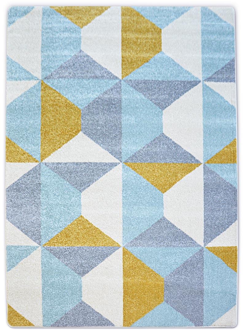 Moderní geometrický koberec se žlutými, šedými, bílými a modrými kosočtverci, trojúhelníky NORDIC - Dywany Łuszczów obrázek 1