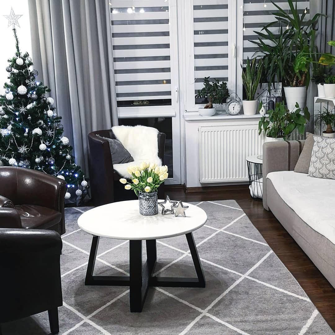 Elegantný škandinávsky koberec do obývacej izby alebo do spálne, tmavosivý s bielou kosoštvorcovou sieťou - Dywany Łuszczów obrázok 4