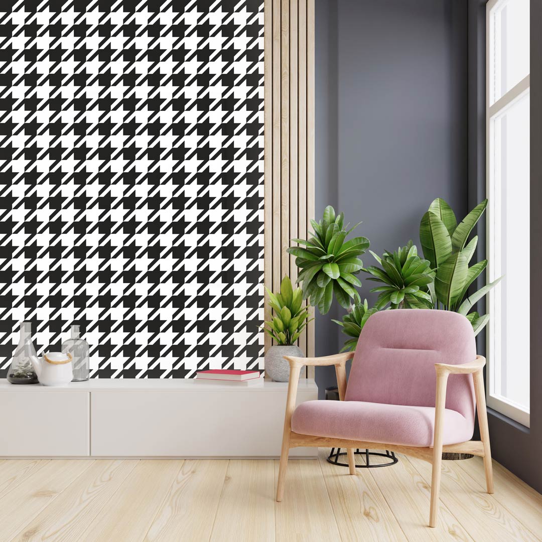 Classical wallpaper with retro pattern of black and white houndstooth - Dekoori image 2