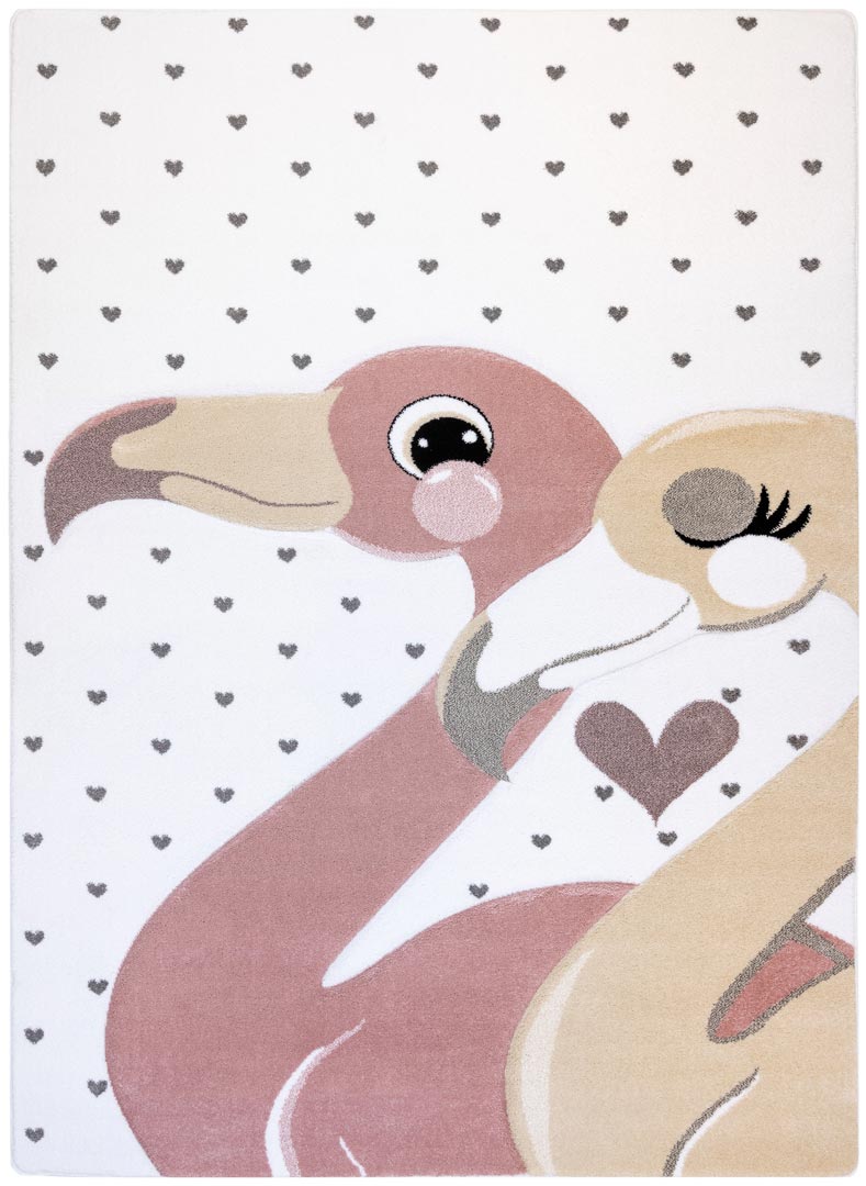 Dywan flamingi i serduszka, biały-różowy-kremowy-szary, dzięcięcy, dziewczęcy - PETIT FLAMINGOS - Dywany Łuszczów zdjęcie 1