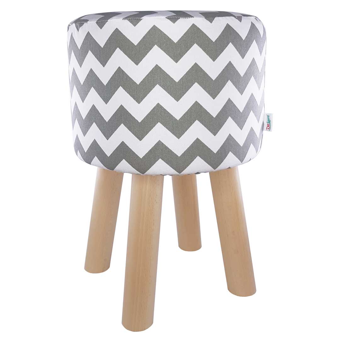 Pouf, taburet, stolička, bílo-grafitový potah cik cak geometrický vzor - Lily Pouf obrázek 1