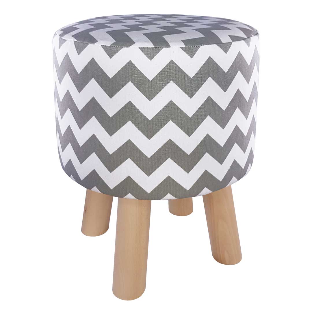 Pouf, taburet, stolička, bílo-grafitový potah cik cak geometrický vzor - Lily Pouf obrázek 2