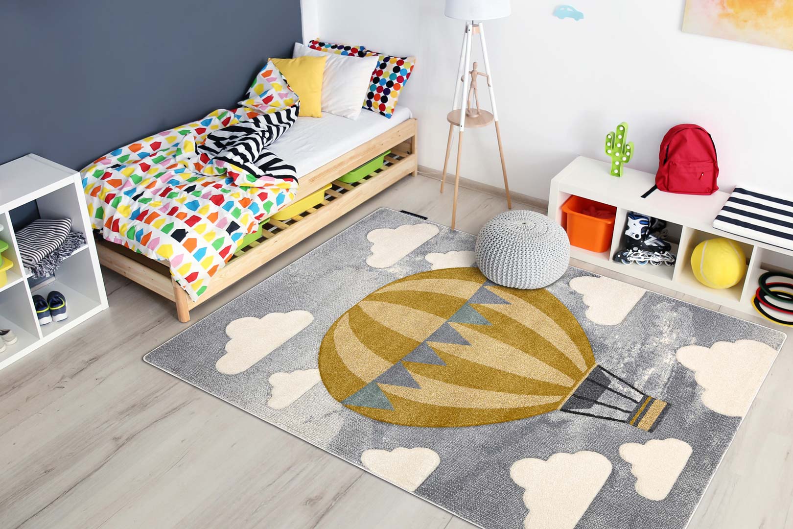 Barevný, šedý koberec pro děti PETIT BALOON ve světlých barvách, hypoalergenní - Dywany Łuszczów obrázek 4